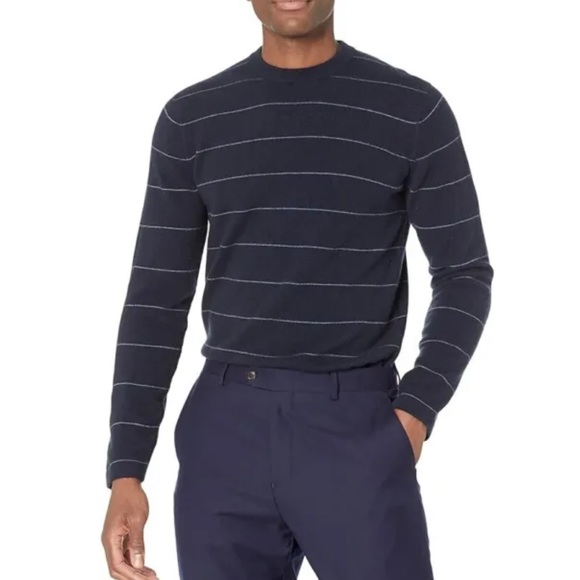 Vince Men's Boiled 100% Cashmere Stripe Long Sleeve Navy Blue Crew Sweater XL - Picture 5 of 14